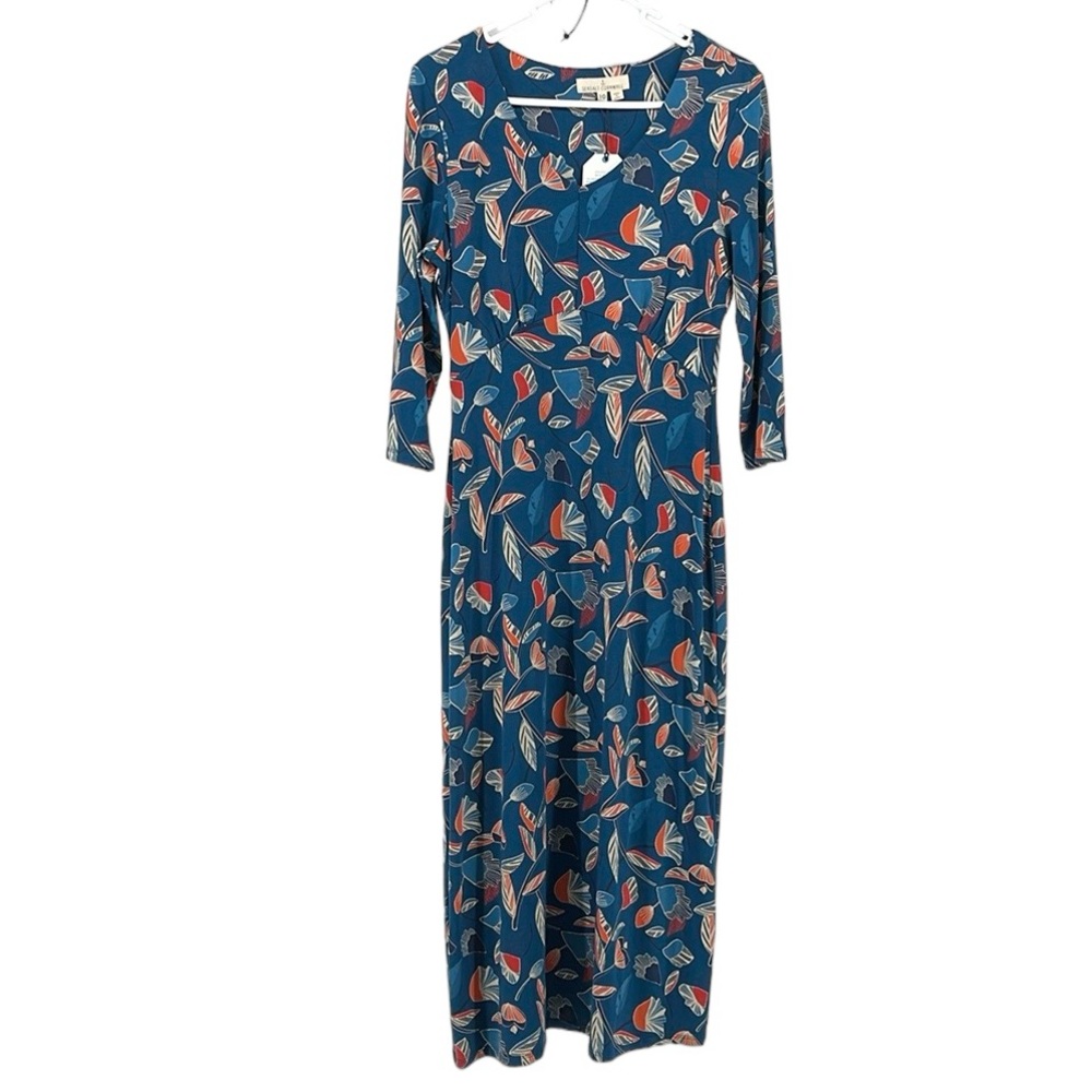 Seasalt Cornwall Blue Floral Leaf Midi Dress